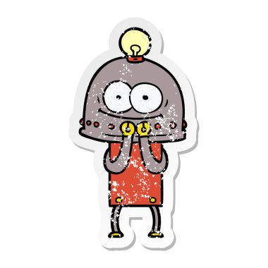 bir mutlu karton robot ampul ile sıkıntılı etiket