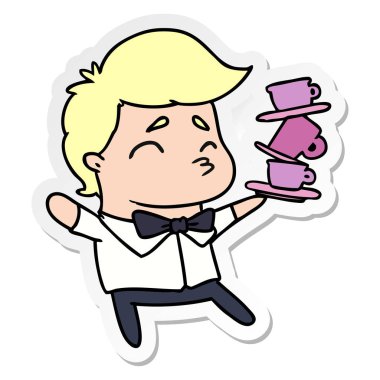 kawaii şirin garson etiket karikatür çizimi