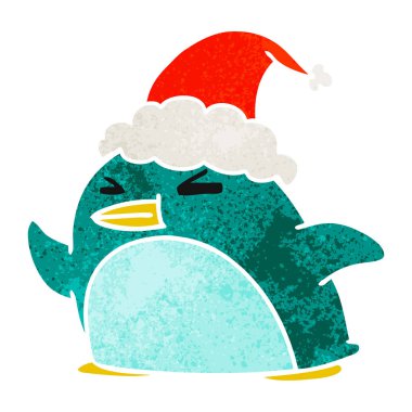 Noel retro karikatür kawaii Penguin el çekilmiş