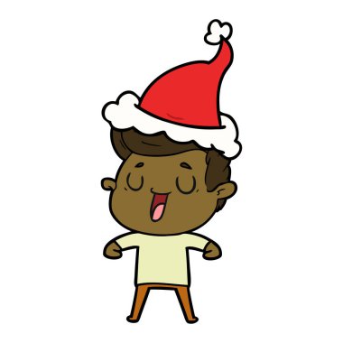 mutlu el çizim için Noel Baba şapkası giyen bir adamın çekilmiş