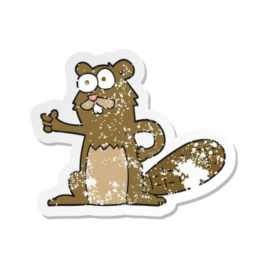 bir çizgi film kunduz Retro sıkıntılı etiket