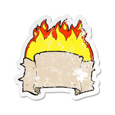 bir çizgi film yanan Hanedanlık armaları kaydırma Banner Retro sıkıntılı etiket