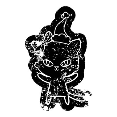 Noel Baba şapkası giyen bir kedi sevimli çizgi sıkıntılı simgesi