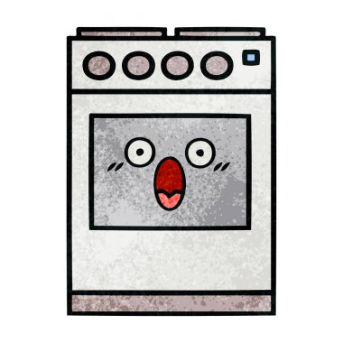 Retro grunge doku karikatür bir mutfak fırın