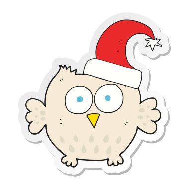 bir çizgi film Kukumav Noel şapka etiket