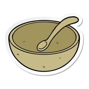 etiket bir karikatür ahşap kase ve kaşık