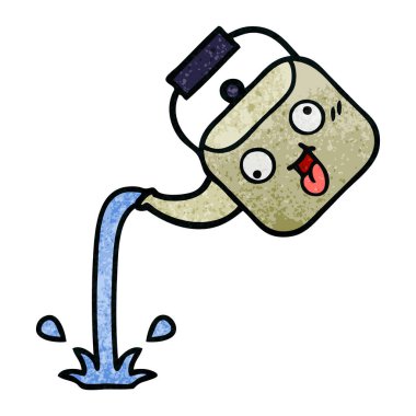 Retro grunge doku karikatür dökülen bir Kettle