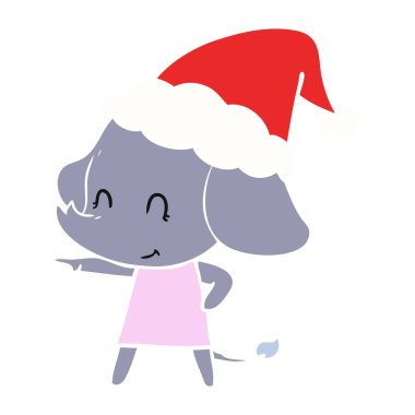Noel Baba şapkası giyen bir fil Illustration düz renk sevimli el çekilmiş
