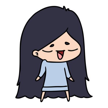 serbest el çekilmiş çizgi film sevimli kawaii uzun saçlı kız