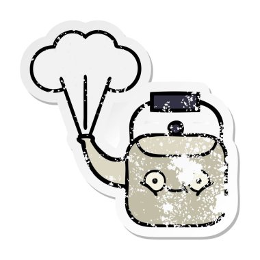 su ısıtıcısı dumanı tüten bir sevimli çizgi sıkıntılı etiket