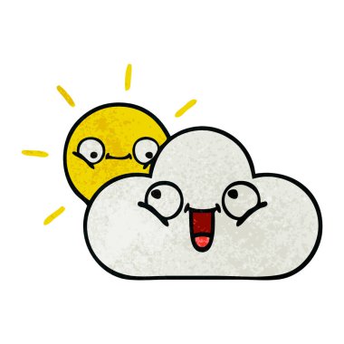 Retro grunge doku çizgi film sunshine ve bulut