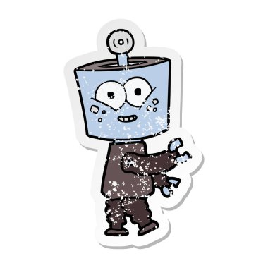 bir mutlu karikatür robot sıkıntılı etiket