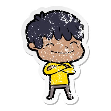 sıkıntılı etiket bir karikatür mutlu çocuk