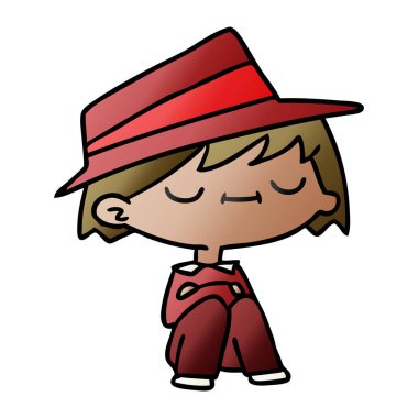 bir şirin kawaii kişinin serbest el çekilmiş degrade çizgi film