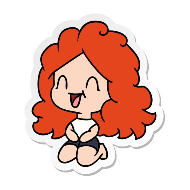 serbest el çekilmiş etiket karikatür şirin kawaii mutlu kız