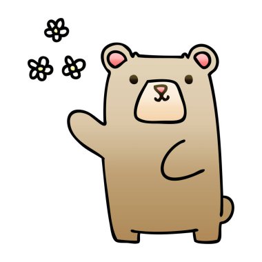 Degrade ilginç karikatür ayı ve çiçekler gölgeli