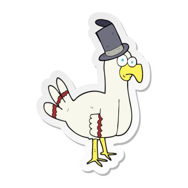 Silindir şapka giyen bir karikatür kuş Sticker