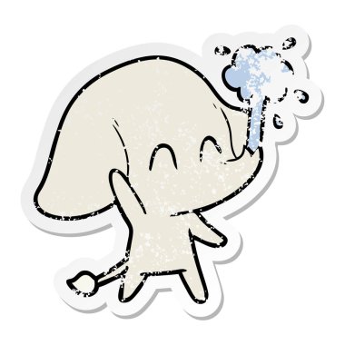 sıkıntılı etiket su spouting bir sevimli çizgi fil