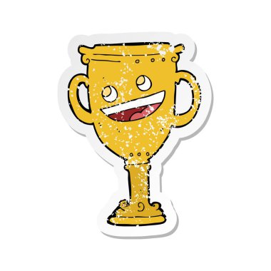 bir çizgi film kupa Retro sıkıntılı etiket