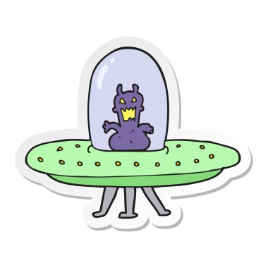 bir çizgi film uzaylı uçan daire içinde etiket