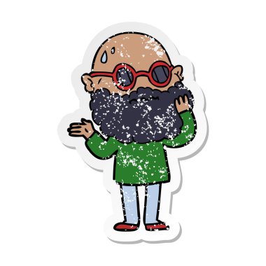 bir karikatür sıkıntılı etiket sakal ve güneş gözlüğü adamla endişeli