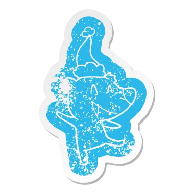 ayı ilginç karikatür sıkıntılı etiket giyen Noel Baba şapkası, gülüyor