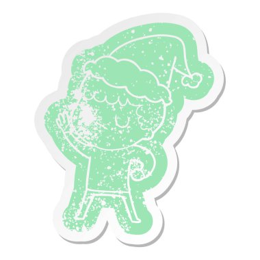 Noel Baba şapkası giyen bir huysuz çocuğun ilginç karikatür sıkıntılı etiket