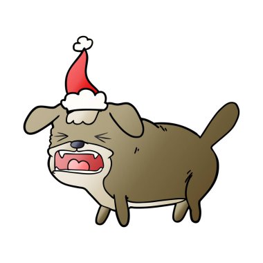 el giyen Noel Baba şapkası havlayan bir köpek degrade çizgi film çekilmiş