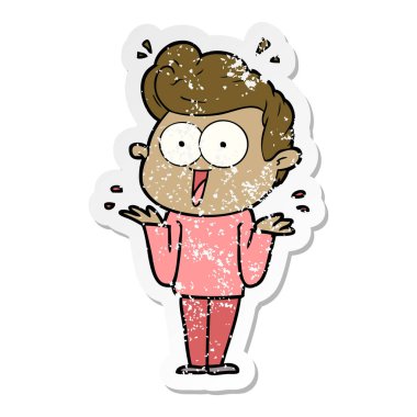 bir çizgi film adamın shrugging sıkıntılı etiket