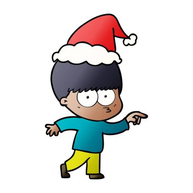 Noel Baba şapkası giyen bir çocuk degrade çizgi film sinir el çekilmiş