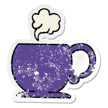 ilginç bir el sıkıntılı etiket çizgi film sıcak içecek çizilmiş