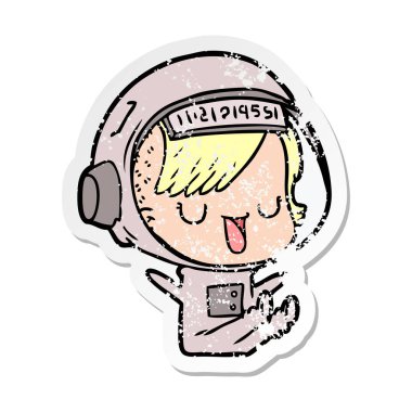 bir çizgi film astronot kadının sıkıntılı etiket