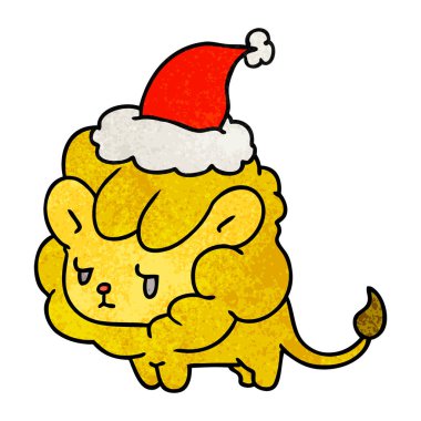 Noel dokulu karikatür kawaii aslan el çekilmiş