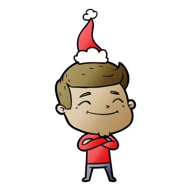 mutlu el Noel Baba şapkası giyen bir adamın degrade çizgi film çekilmiş