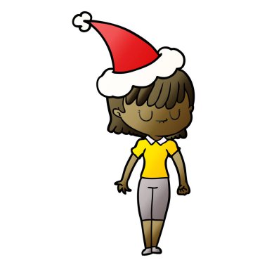 Noel Baba şapkası giyen bir kadın, degrade çizgi film el çekilmiş