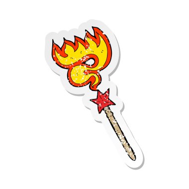 bir çizgi film sihirli değnek döküm Retro sıkıntılı etiket ateş sp