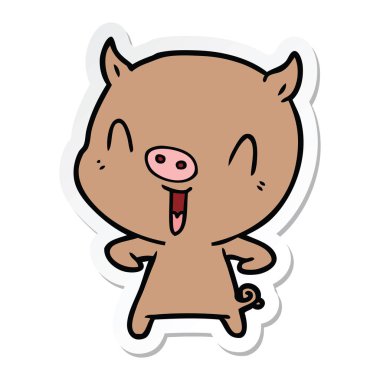 mutlu karikatür domuz bir etiket