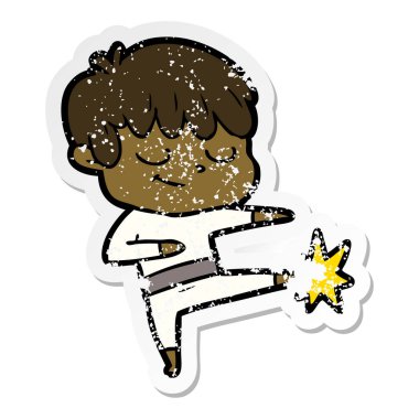 sıkıntılı etiket bir karikatür mutlu çocuk