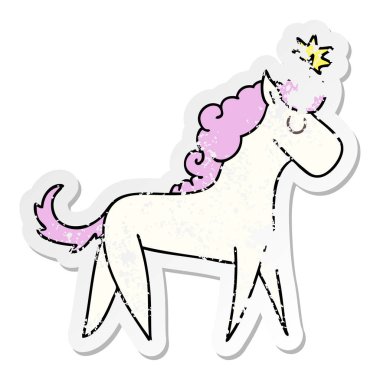 ilginç bir el sıkıntılı etiket çizgi film tek boynuzlu at çizilmiş