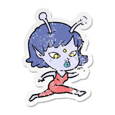 çalışan bir güzel çizgi film uzaylı kızın sıkıntılı etiket