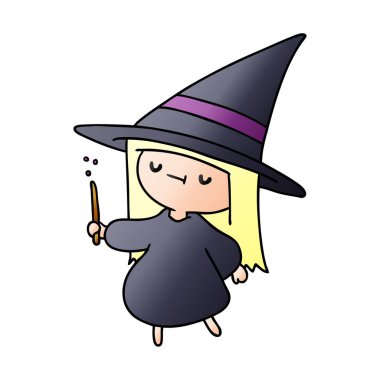 bir şirin kawaii cadı kız degrade çizgi film gösterimi