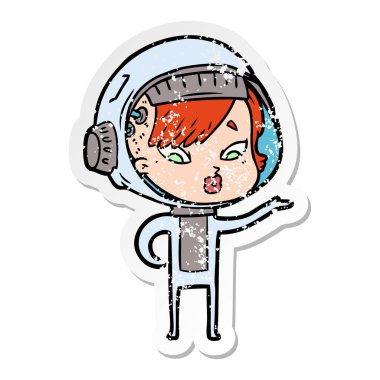 bir çizgi film astronot kadının sıkıntılı etiket