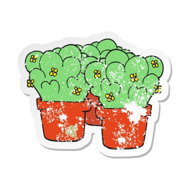 bir karikatür Retro sıkıntılı etiket Saksı bitkiler
