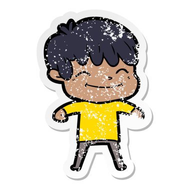 sıkıntılı etiket bir karikatür mutlu çocuk