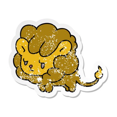 sıkıntılı etiket çizgi film illüstrasyon kawaii sevimli aslan yavrusu