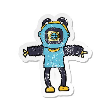 bir çizgi film derin deniz dalgıç Retro sıkıntılı etiket