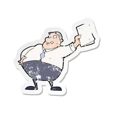 Kağıtları sallayarak bir karikatür patronu'nun Retro sıkıntılı etiket
