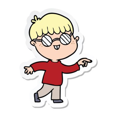 gözlük takan bir çizgi film çocuk etiket