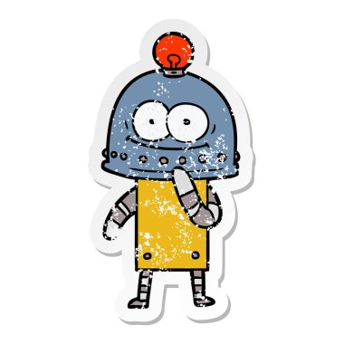 bir mutlu karton robot ampul ile sıkıntılı etiket