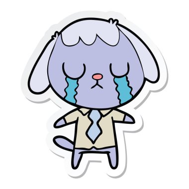 ağlayan bir sevimli çizgi köpek etiket